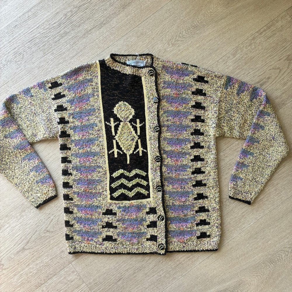 Heavy Artisan 90s Vintage Hand-Knitted South Cotton Cardigan Sweater